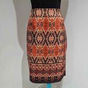 Jones New York Women's Silk Burnt Orange Lined Faux Wrap Knee Length Skirt 8